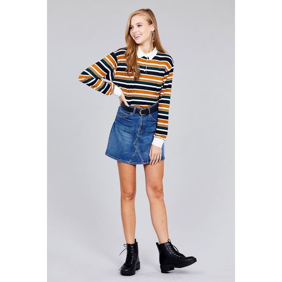 Ladies fashion plus size long sleeve multi striped dty brushed shirts - Picture 2 of 8